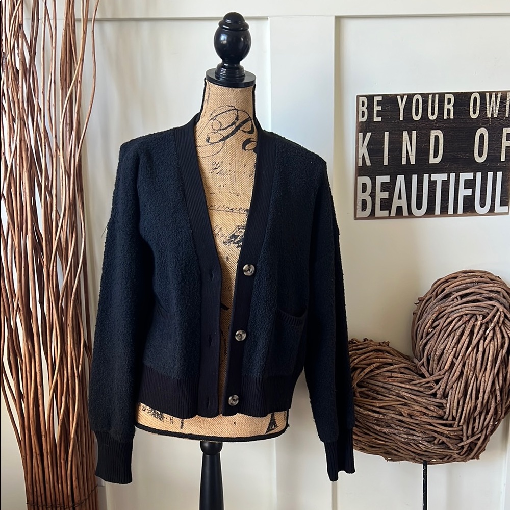Marled Black Cardigan Sweater